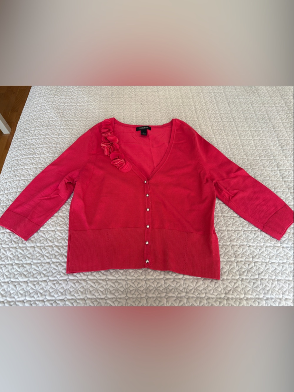 White House Black Market Pink Floral-Appliqué Button Cardigan